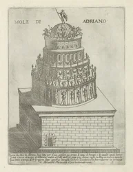 Mausoléu de Adriano Mole di Adriano (título no objeto) Monumentos e edifícios modernos e antigos em Roma (título da série) Ornamenti di fabriche antichi et moderni dell