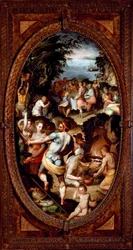 A descoberta do vidro. A preparação de um banquete. (Pintura