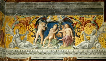 É oferecido a uma divindade marinha um pequeno javali Detalhe de um friso atribuído a Giovanni Maria Falconetto (1468-1534) 1520 ao redor de Mântua, Palazzo d