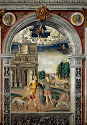 Signo do Zodíaco: "Aquarius" Em cima de medalhões com retratos dos imperadores Septime Severe e Pescennius Niger, seu rival. Em baixo, legenda associada ao nascimento da constelação correspondente ao signo: a divinita Diana com um caçador na frente