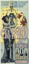 Cartaz publicitário da destilaria de bebidas Gio Buton e C Bologna