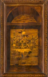 Coro Canónico Lignaino, Inlaid de Giovanni Maria Platina 1484, Upper Stall, Piazza del Duomo de Cremona