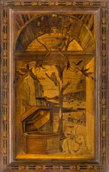Coro Canônico Ligeano, Inlaid de Giovanni Maria Platina 1484, Superior Stall