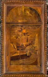Coro Canônico Ligeano, Inlaid de Giovanni Maria Platina 1484, Superior Stall