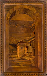 Coro Canônico Ligeano, Inlaid de Giovanni Maria Platina 1484, Superior Stall