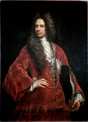 Retrato de um cavalheiro em traje vermelho Pintura de Giovanni Maria Delle Piane dit il Mulinaretto (1660-1745) Dim 132x97 cm Genes Musei di Strada Nuova (ex Palazzo Bianco)