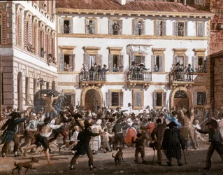 General Domenico Pino (1760-1826) harangue insurge na praça do Teatro dei Filodrammatici em Milão em 20/04/1811 Pintura de Giovanni Migliara (1785-1837) Milão, Museu de Milão