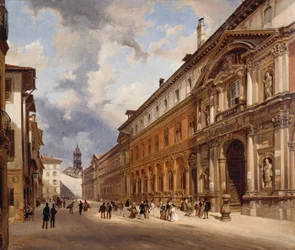 Vista de Ospedale Maggiore (grande hospital) em Milão, de Giovanni Migliara (1785-1837), óleo sobre tela, 34x40 cm