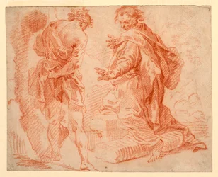 Desenho, figuras de pé e de joelhos, 1735-1740
