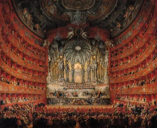 Concerto do Cardeal de La Rochefoucauld no Teatro da Argentina em Roma, sobre o casamento de Louis the Dauphin (1729-1765), filho de Luís XV, com Marie-Josephe da Saxônia (1731-1767), 1747 (óleo sobre canva)
