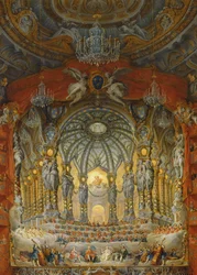Concerto do Cardeal de La Rochefoucauld no Teatro da Argentina em Roma, sobre o casamento de Louis the Dauphin (1729-1765), filho de Luís XV, com Marie-Josephe da Saxônia (1731-1767), 1747 (óleo sobre canva)
