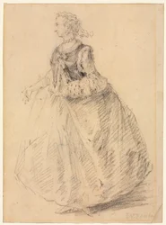 Mulher em pé com um Ermine Muff, século XVIII.