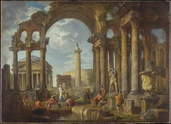 Um Capriccio de Ruínas Romanas com o Panteão, c.1755