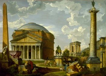 Fantasy View com o Panteão e outros monumentos da Roma Antiga