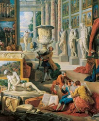 "Galeria de vistas da Roma antiga" Detalhe. Pintura de Giovanni Paolo Pannini (Panini) (1691-1765). 1759.