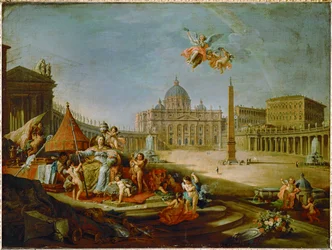A praça de São Pedro com a alegoria do triunfo do papado ...