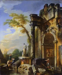 Ruínas de um arco do triunfo na Campagna Romana, 17171719