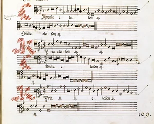 Manuscrito de Kyrie das "Messes of Mantua" de Giovanni Pierluigi da Palestrina (1525 - 1594), compositor italiano.