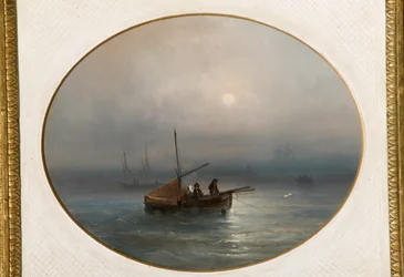 Marina com barcos (óleo sobre papelão)
