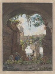 Interior das Termas de Caracalla, ca. 1780. Criadores: Giovanni Volpato, Louis Ducros.