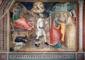A vida da Virgem: o anúncio a Joaquim e o encontro com Santa Ana no portão de ouro (Fresco