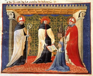 Miniatura dos estatutos da sociedade dos drapeiros, por Giovanni da Modena