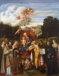 Madonna Enthroned with Angels, St. Apollonia, St. Augustine, St. Catherine, St. Joseph, St. Grata, St. Philip Benizzi e St. Barbara (Altarpiece St. Gotthard)