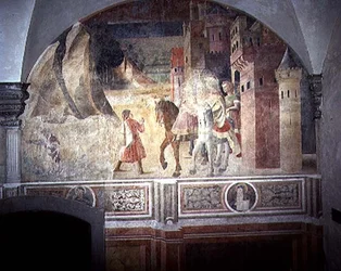 S. Bento Saindo de Casa, detalhe do ciclo afresco da Vida de S. Bento do Chiostro degli Aranci (Claustro das Laranjas) c.1430