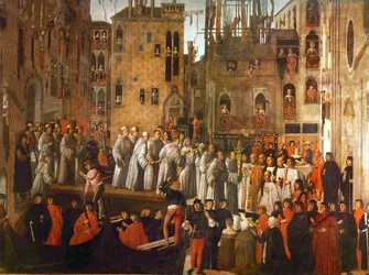 Milagre da relíquia da Santa Cruz no Campo San Lio, Veneza (óleo sobre tela)