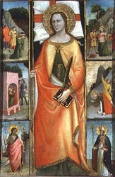 Santa Reparata, com cenas de martírio e SS. João Batista e Nicolas (têmpera no painel)