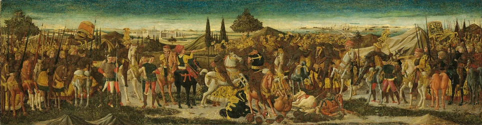 Uma cena de batalha, na frente de um cassone