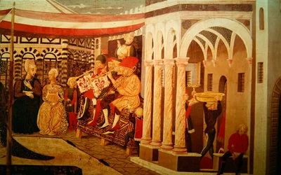 Frontal do Adimari Cassone representando uma cena de casamento em frente ao Batistério, c.1450