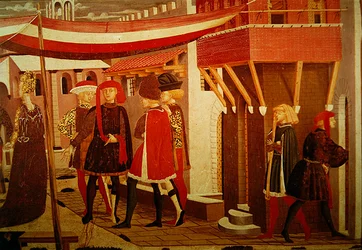 Frontal do Cassone Adimari, detalhe do painel direito, c.1450 (tempera no painel) (detalhe de 166335, ver também 80304)