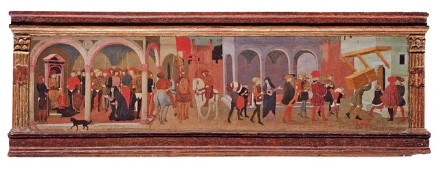 A história de Lionora de &39;Bardi e Ippolito Buondelmonte, painel de um cassone (têmpera e ouro no painel)