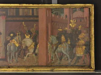 A História de Trajano e da Viúva, pormenor de um painel de um cassone, c.1450 (têmpera sobre painel)