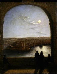 Dentro das Fortificações, Valetta- Vista de um Arco à Noite