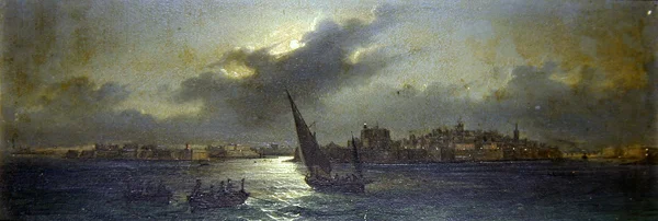Vista de Malta - ao largo do porto (petróleo a bordo)