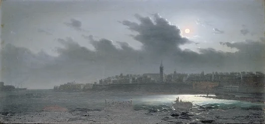 Vista, de, malta, desligado, a, porto, à noite, 1876