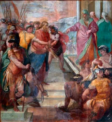 Cristo é conduzido diante de Caiphus Detalhe de um dos afrescos da Paixão de Cristo feitos por Girolamo Massei (1540-1614) 1594-1600 Roma, Santa Prassede