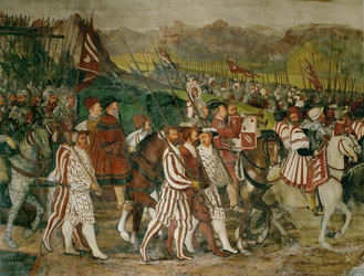 Rei Christian e Bartolomeo Colleoni a cavalo (fresco)