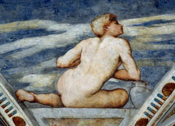 Nu masculino, Detalhe dos afrescos de Girolamo Romanino (ca. 1484-após 1559), encomendado por Bernardo Clesio