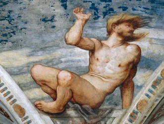 Nu masculino, Detalhe dos afrescos de Girolamo Romanino (ca. 1484-após 1559), encomendado por Bernardo Clesio