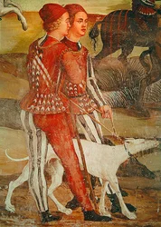 Duas páginas e seu cachorro, detalhe de uma cena de caça, c.1520-30