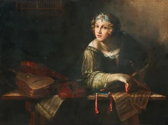 Representação alegórica com instrumentos musicais e notas, segunda metade do século XVII.
