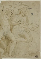 Alívio do antigo sarcófago com os trabalhos de Hércules