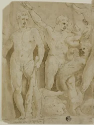 Alívio do antigo sarcófago com os trabalhos de Hércules