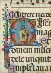 Iluminação do manuscrito com Davi em Oração em um M inicial, de um Saltério, 1501-2.