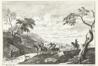 Paisagem montanhosa com dois homens em carruagem
Paisagens italianas
