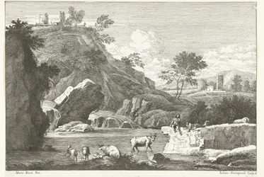 Paisagem com dois pastores e gado pela água paisagens italianas