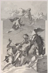 São Martinho, a cavalo, entregando seu manto a um mendigo..., 1760-1800.